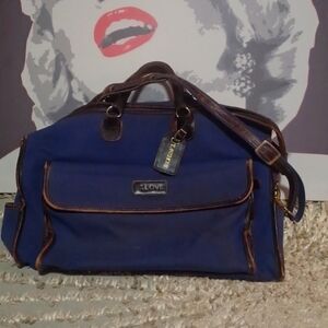 T Anthony Vintage Blueish Purple Canvas And Leather Travel Bag
